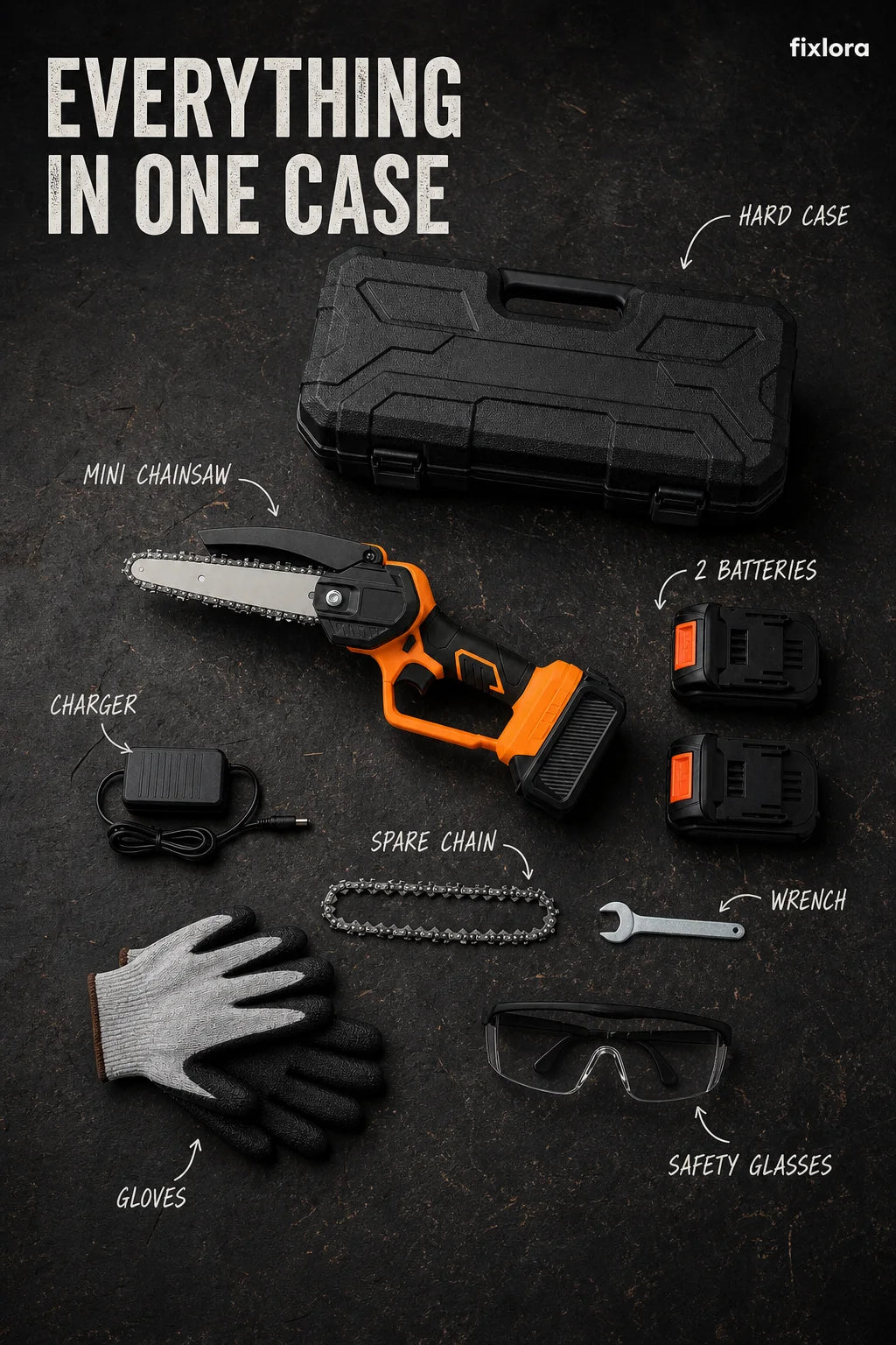 Complete kit arranged with carrying case and accessories